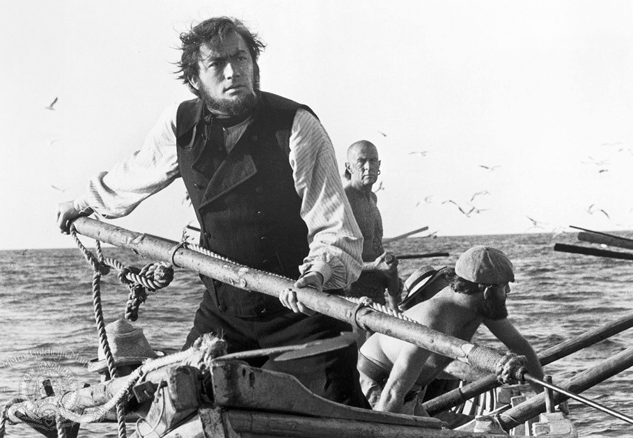 Film classic, Gregory Peck at sea chasing Moby Dick with a harpoon