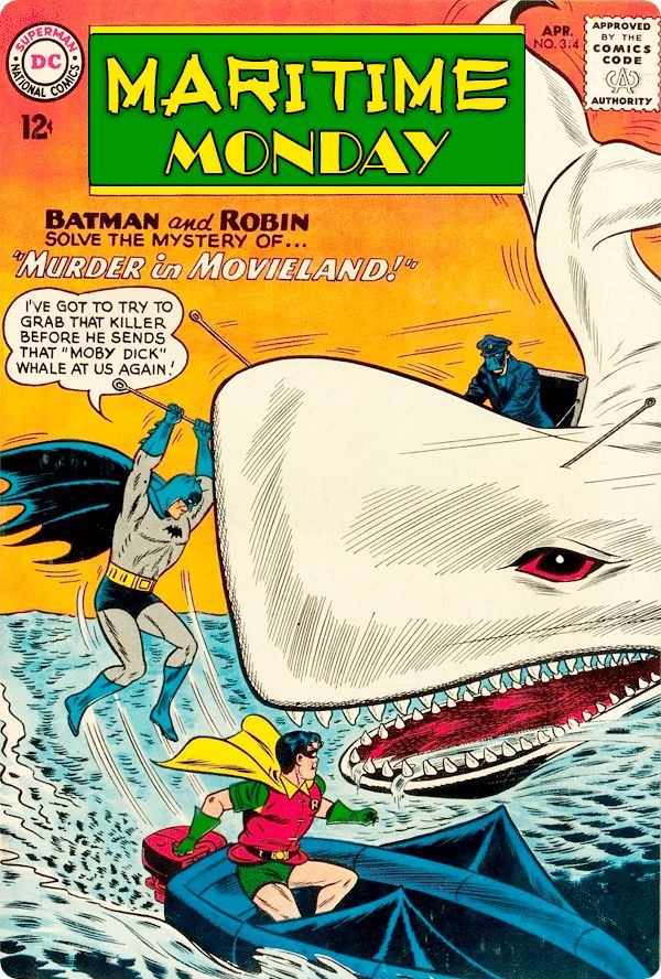 Batman and Robin take on a giant motorized Moby Dick boat